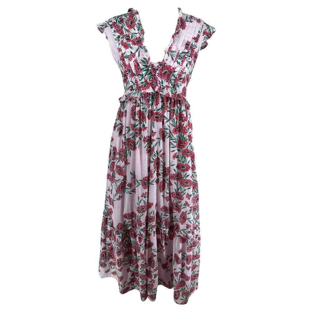 BANJANAN Constance Dress XS Dune Daisy Red Floral Cotton Maxi Dress - Picture 4 of 14